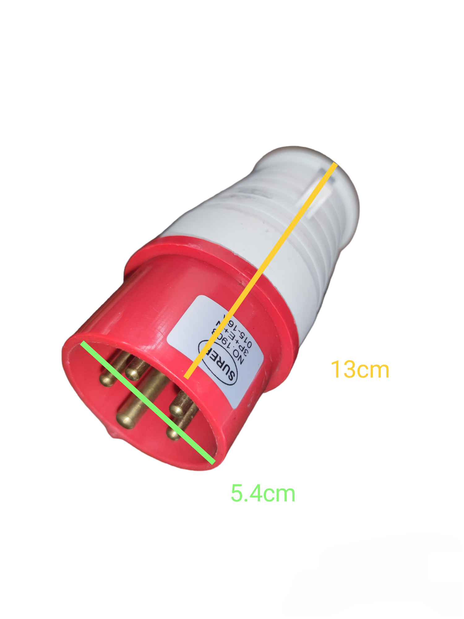 Surer Industrial Plug #015 6h-240V-415V with red and white casing and brass pins