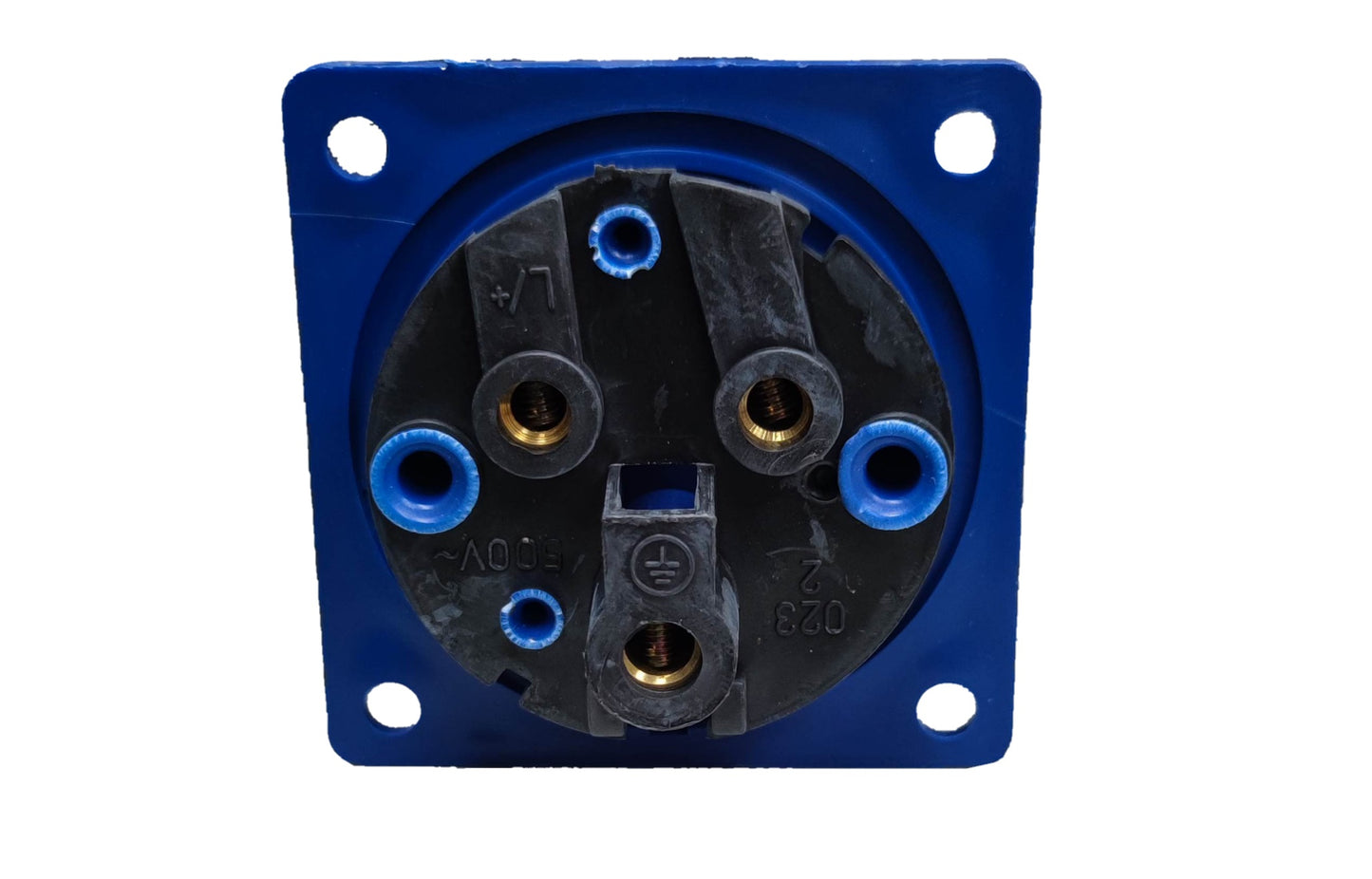Grippes industrial plug chassis type 32A IEC309 with blue and black square mounting frame