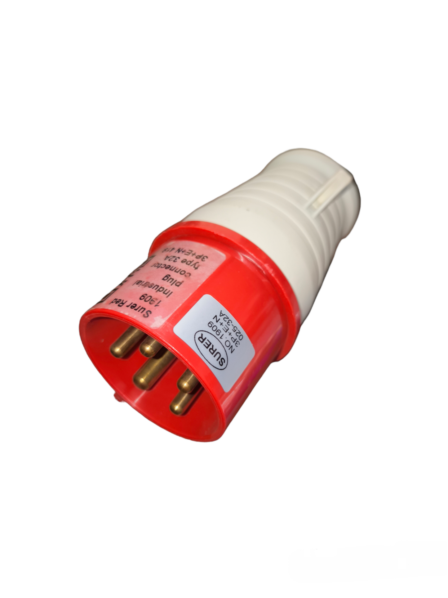 Surer Industrial Plug No. 025 240-415VAC red and white electrical connector with five brass pins