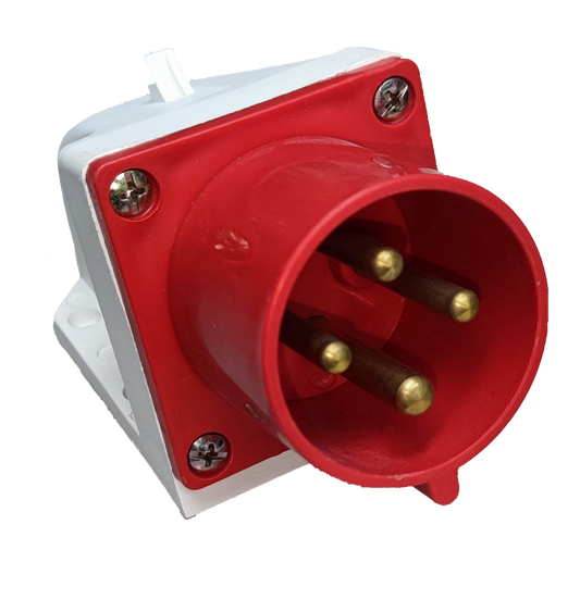 Grippes Industrial Plug Wall Type 32A electrical connector with red and white casing and brass pins