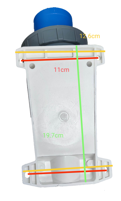 Grippes Industrial Plug Wall Type 63a 3 Pins in white and blue with detailed dimensions