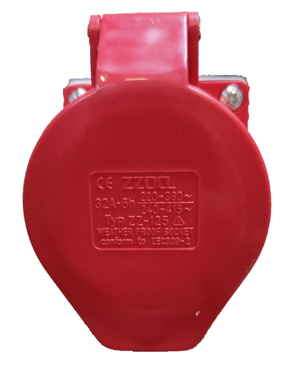 Grippes 32A industrial power outlet 380-415V Wall Type in red weatherproof design for safe outdoor use