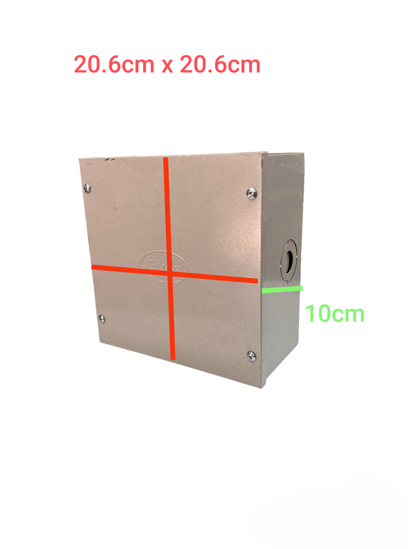 Local industrial pull box 0.65mm thickness metal enclosure with dimensions 20.6cm by 20.6cm by 10cm
