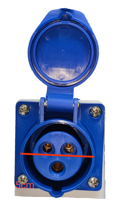 Grippes industrial wall outlet 16A blue power point with protective cover and three pin sockets