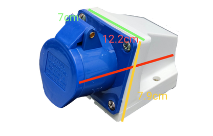 Grippes industrial wall outlet 16A with blue protective cover and white mounting base