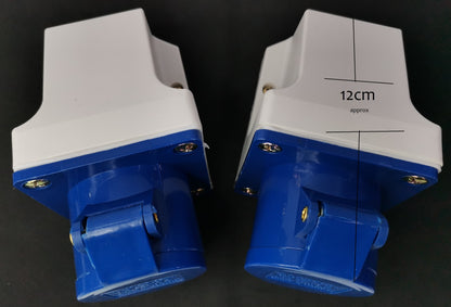 Grippes industrial wall outlet 16A blue and white power points with flip covers and 12cm height