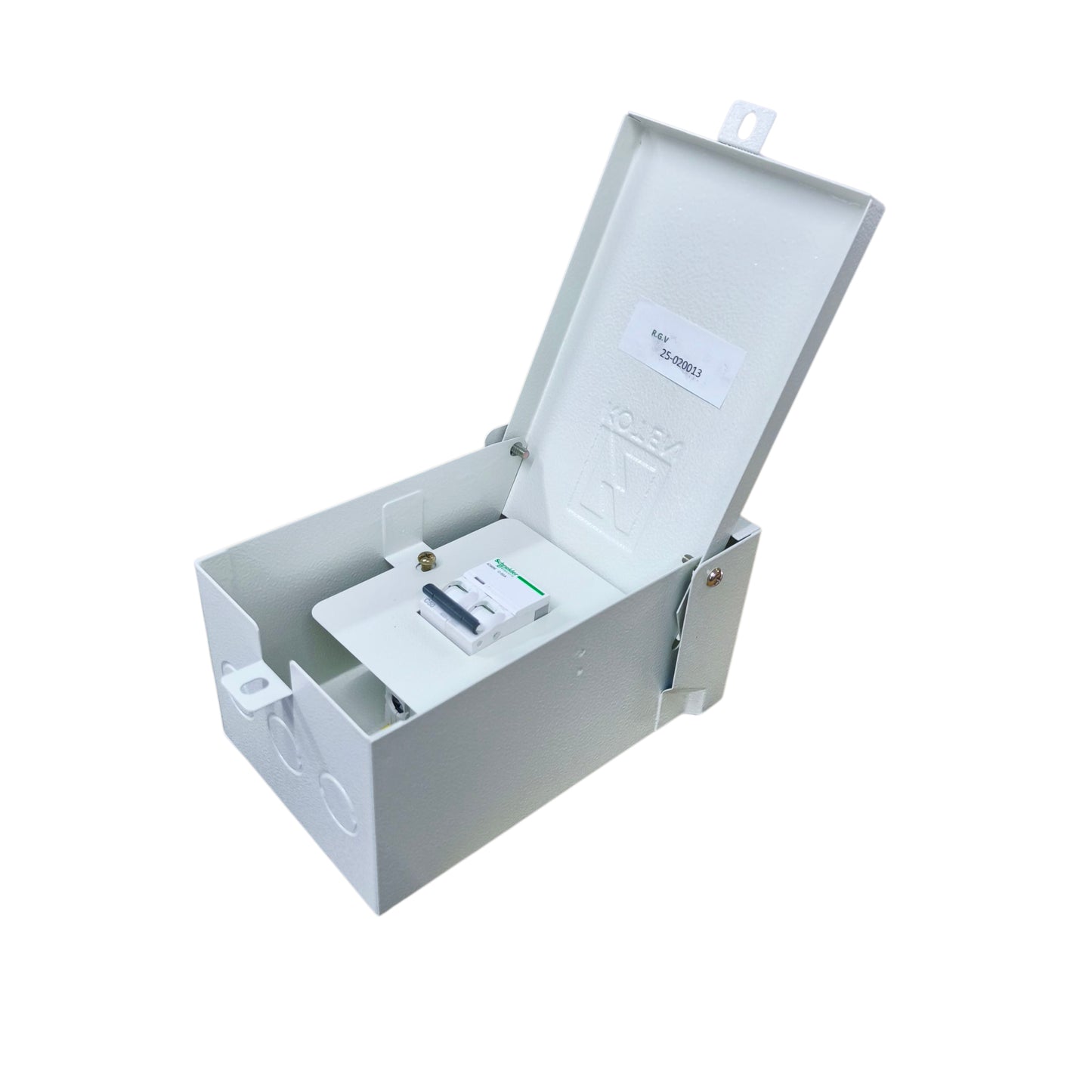 Schneider industrial weatherproof MCB 220V installed in a protective white enclosure for electrical safety