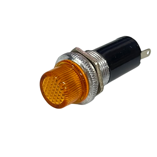 Grippes yellow LED signal light 220V panel mount indicator with threaded metal bezel and spade terminal