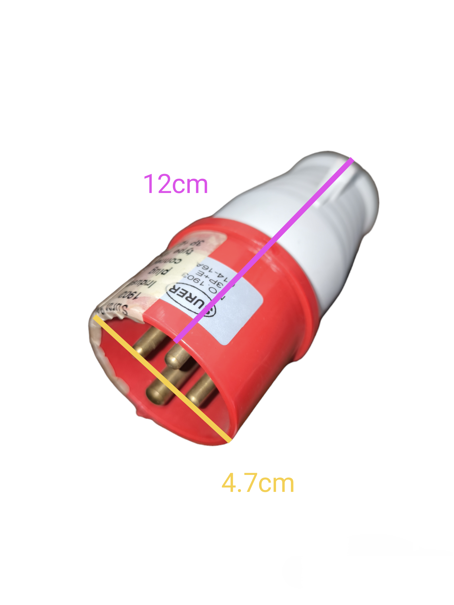 Surer 220V AC Industrial Plug with red and white casing and three brass pins