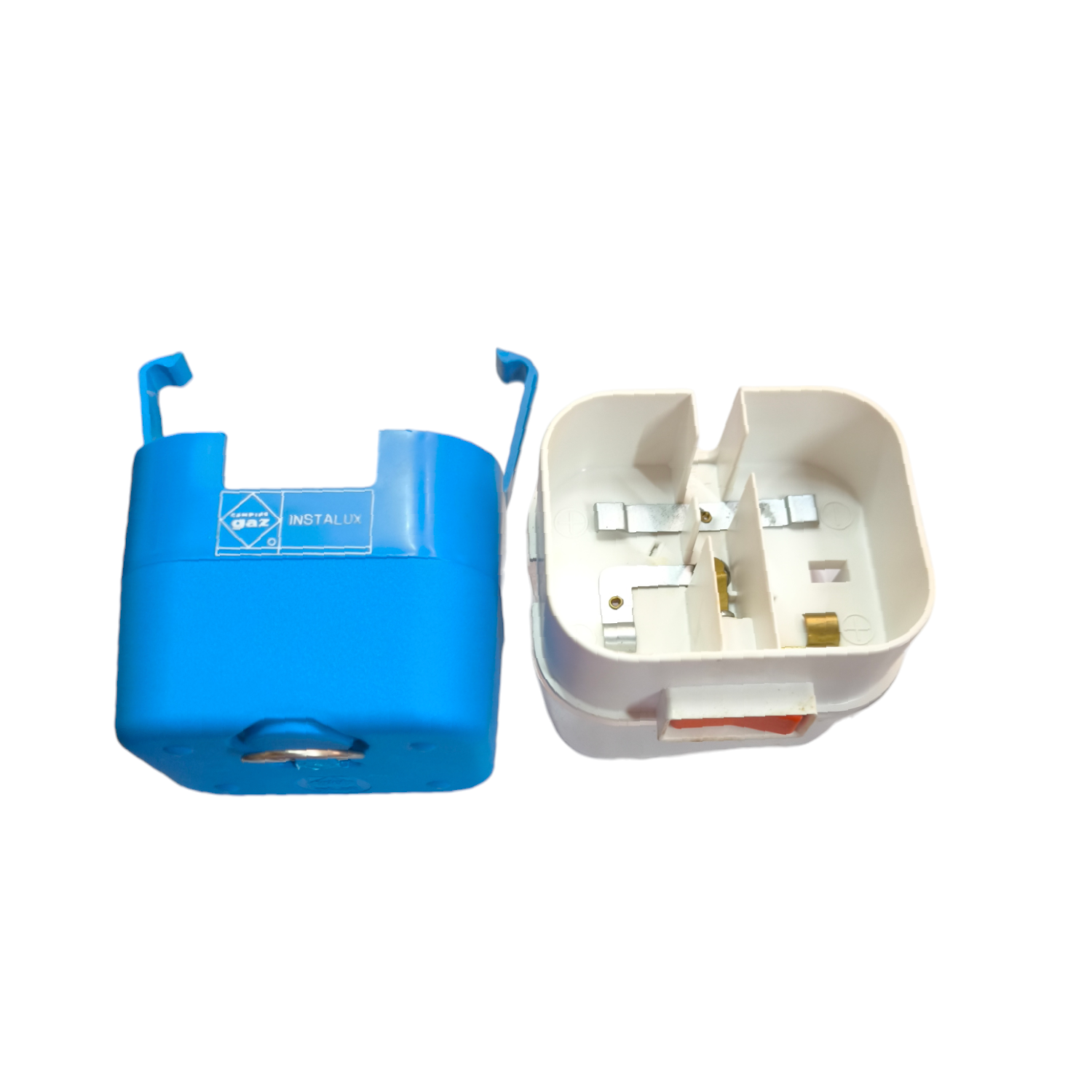 Instalux blue and white Camping Gas International Vintage lantern parts with electrical connectors
