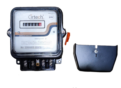 Cirtech KWH meter single phase analog electric meter with clear cover and terminal block next to black plastic cover