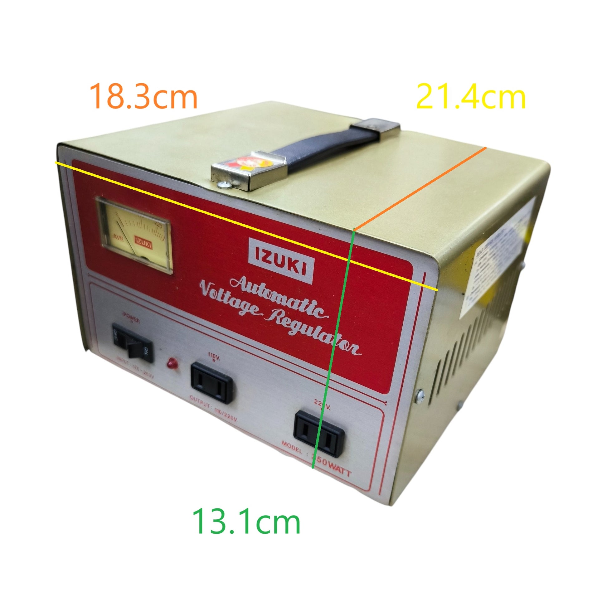 Izuki 350W automatic voltage regulator beige metal case red front panel analog meter and handle