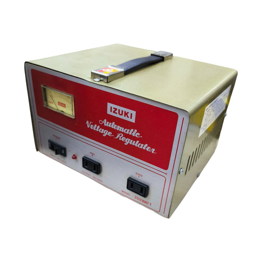 Izuki 350W automatic voltage regulator beige metal case with handle front analog meter and outlet switches for home appliances
