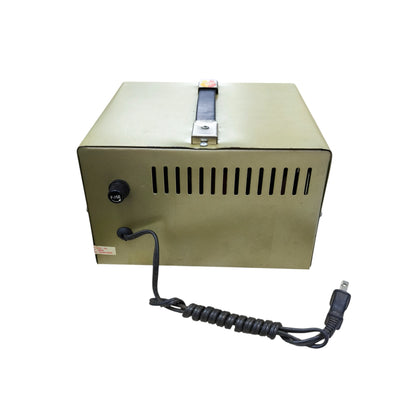 Izuki 350W automatic voltage regulator olive metal box with handle vents front control knob and coiled power cord