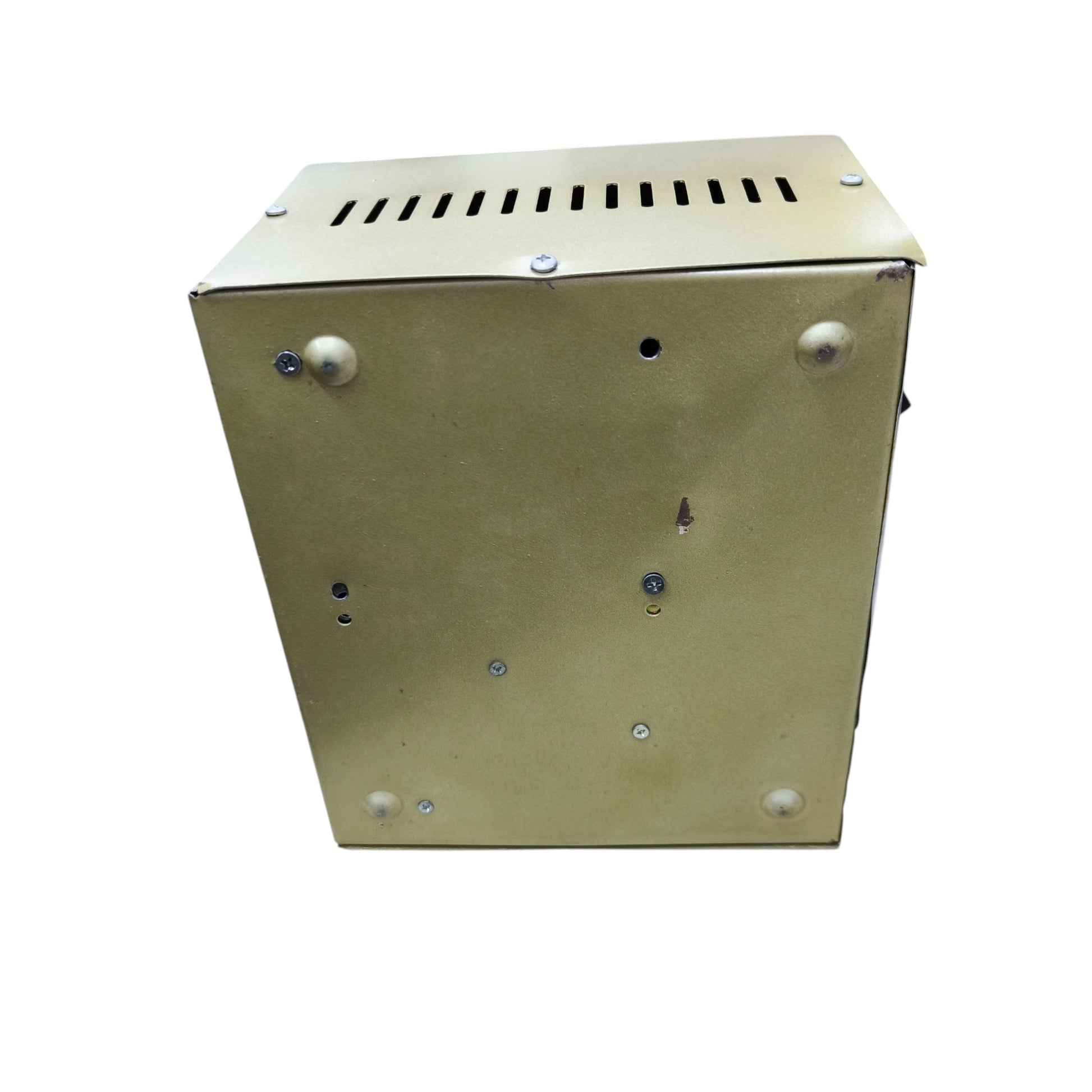 Izuki 350W automatic voltage regulator beige vented metal casing with mounting feet and screws