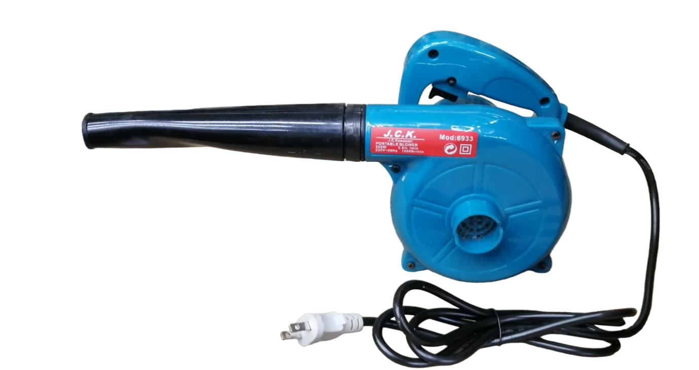 JC Kawasaki blue power tool blower with 500watts 220volts 16000rpm specifications and attached power cord