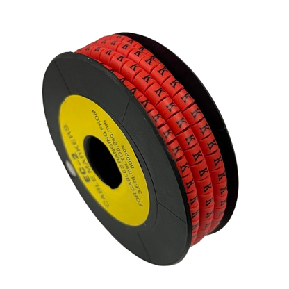500pcs Cable Marker Red - K on a spool, ideal for organizing and labeling cables efficiently