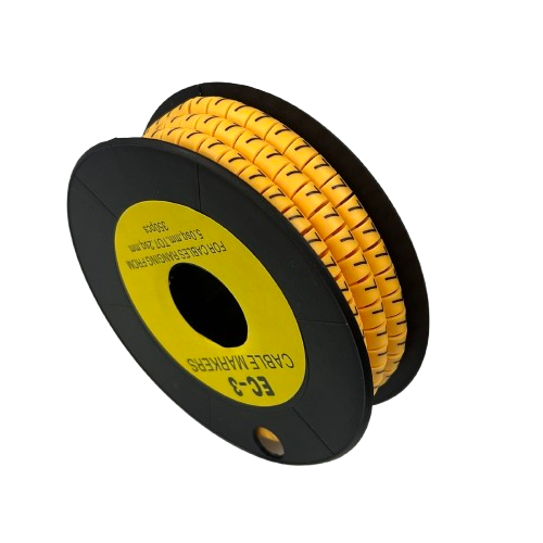 Cable Marker 7 yellow spiral wire markers on black plastic spool for cable management and identification