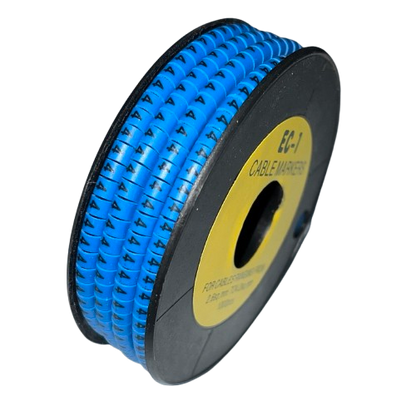 Spool of 4 Cable Marker Blue flexible numbered markers on a reel for wire identification and organization