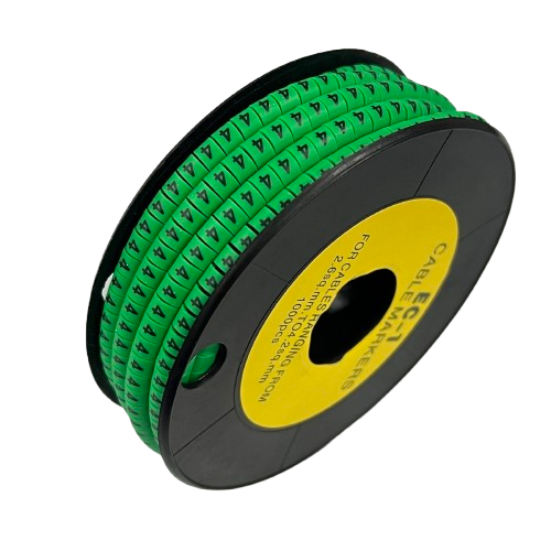 Grippes 4 Cable Marker Green spool of numbered adhesive cable markers on black reel for wire ID