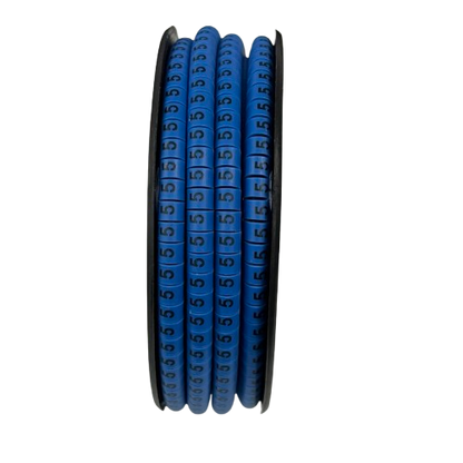 Spool of blue 5 Cable Marker Blue rings with repeated number 5 printed for cable management organization