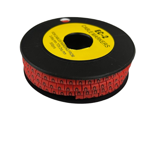 500pcs Cable Marker Red - 0 on a spool, ideal for organizing and labeling cables efficiently.