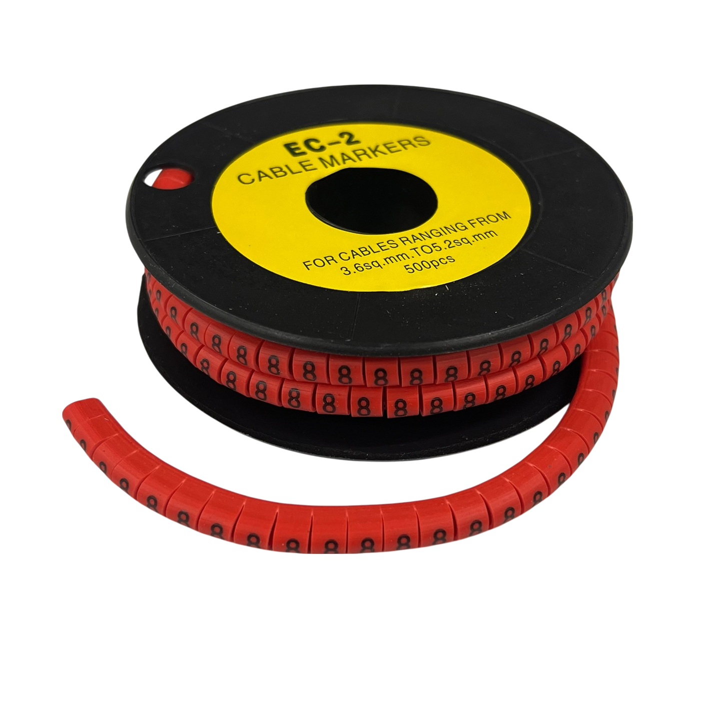 500pcs Cable Marker Red - 8 on a black spool for effective cable management and organization