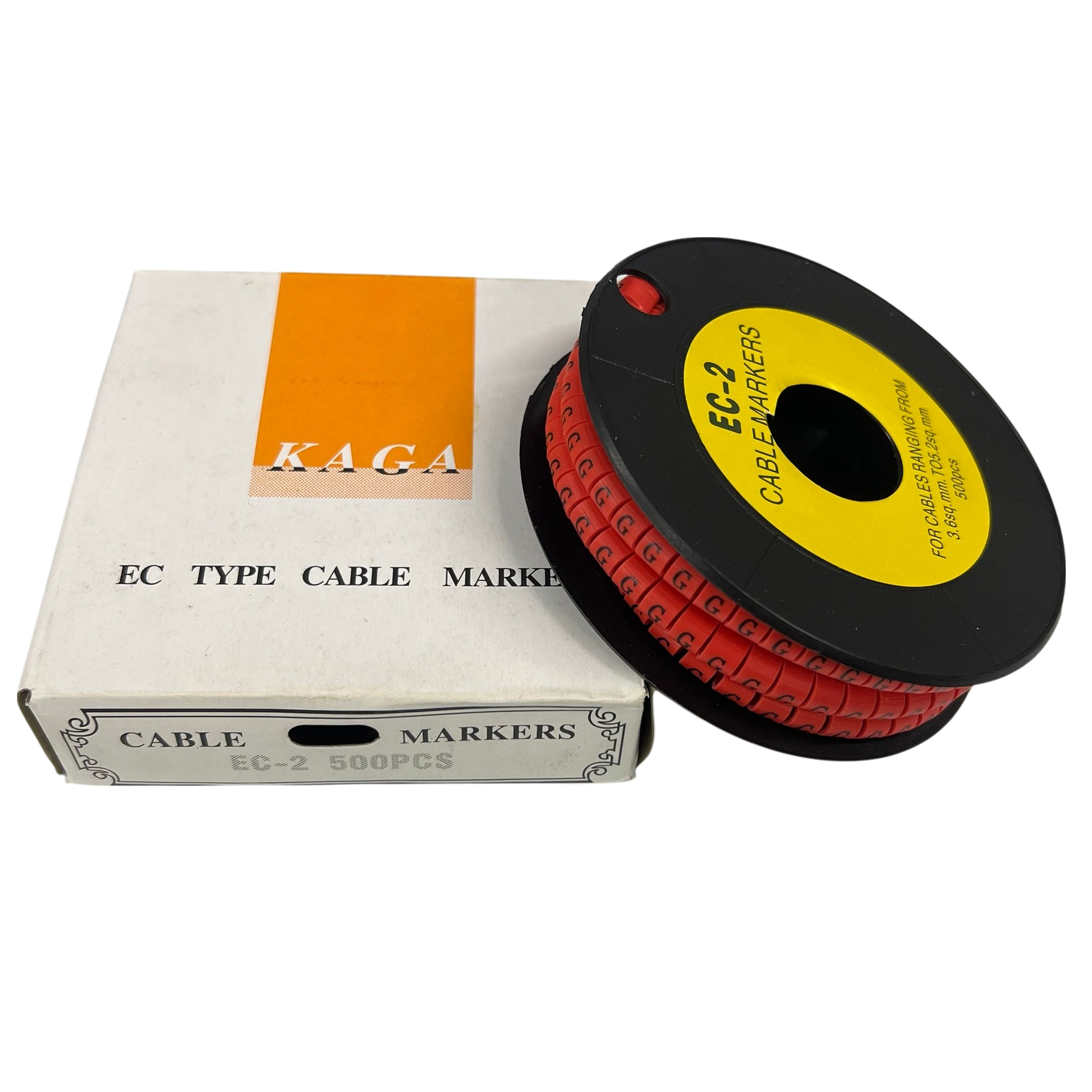 500pcs Cable Marker Red G on a spool with packaging for effective cable management