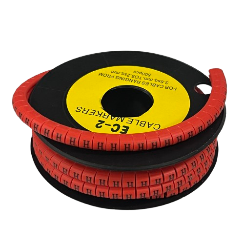 500pcs Cable Marker Red - H on a black spool for easy cable identification and organization