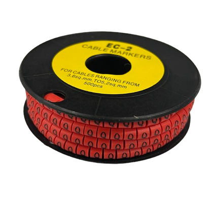500pcs Cable Marker Red on a spool, designed for organizing cables from 3.5mm to 25mm in size.