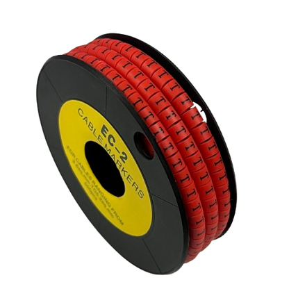 500pcs Cable Marker Red - T on a spool, ideal for organizing and labeling cables efficiently