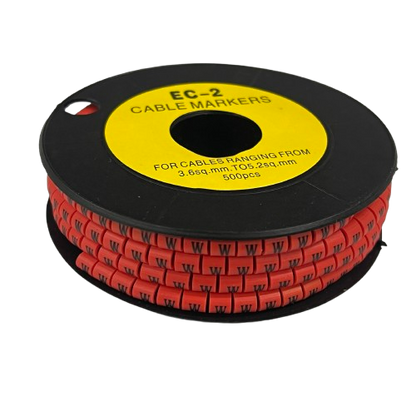 500pcs Cable Marker Red - W on a spool for organizing and labeling various cable sizes