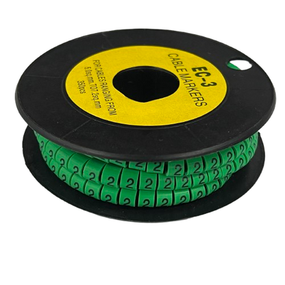 Spool of Cable Marker 2 Green numeric cable markers on a black reel for wire identification and organization