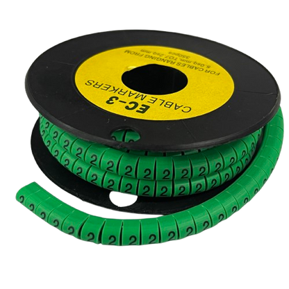 Spool of Cable Marker 2 Green segmented number 2 labels for wire identification and cable management
