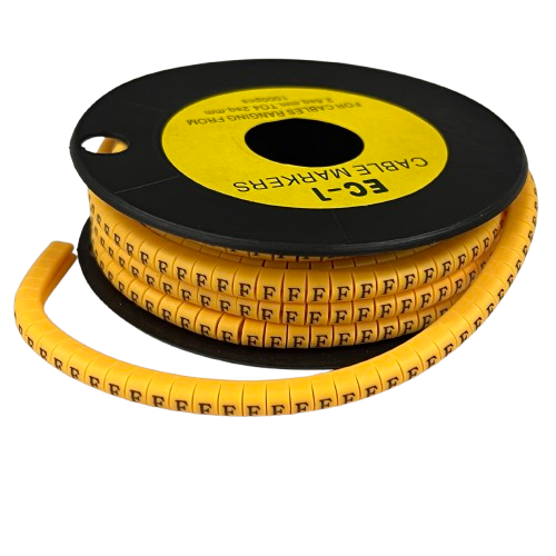 Spool of yellow Cable "F" Marker 2.6mm to 4.2mm Yellow labels on flexible tubing for wire identification