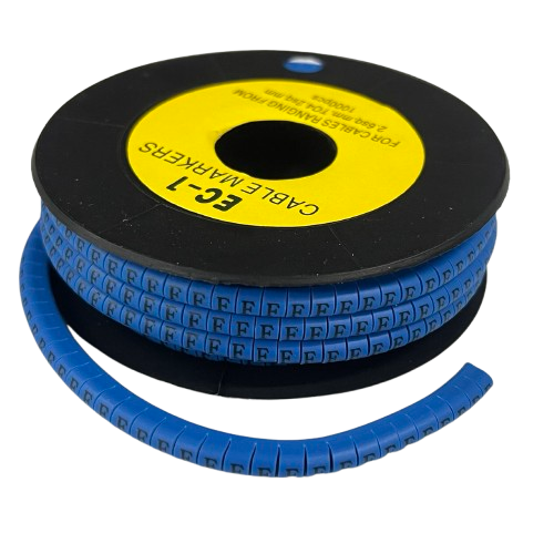 Spool of Cable "F" Marker 2.6mm to 4.2mm Blue for organized wiring and cable identification