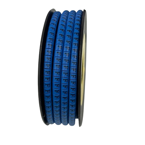 Spool of blue Cable "F" Marker 2.6mm to 4.2mm Blue labels for cable identification on wires
