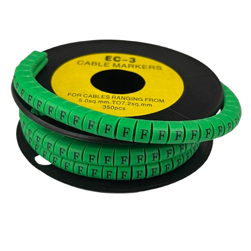 Spool of Cable "F" Marker 5.0mm to 7.2mm Green vinyl ring labels for cable management and wiring organization