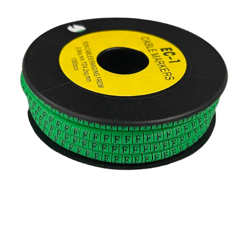 Grippes spool of Cable "F" Marker EC-1 Green 2.6mm to 4.2mm cable labels on black reel