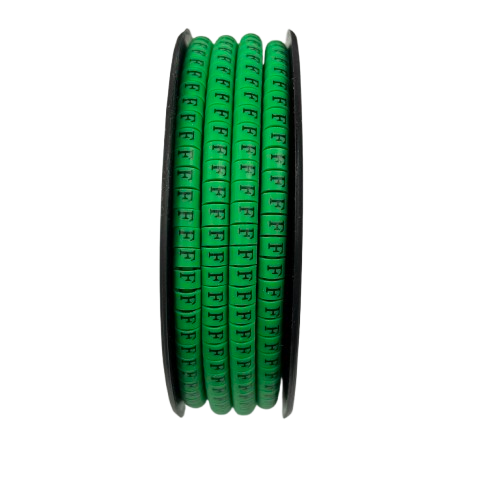 Grippes spool of green Cable "F" Marker EC-1 Green 2.6mm to 4.2mm cable markers showing repeated F characters