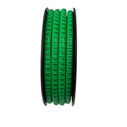 Grippes spool of green Cable "F" Marker EC-1 Green 2.6mm to 4.2mm cable markers showing repeated F characters