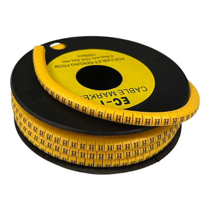 Yellow Cable "H" Marker 2.6mm to 4.2mm on black spool bulk roll for wire identification
