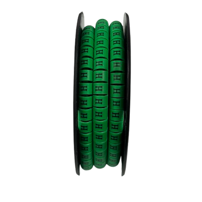 Reel of green cable markers with printed H, Cable "H" Marker 5.0mm to 7.2mm Green for wire labeling