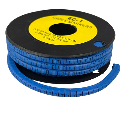Spool of blue segmented cable markers for labeling wires Cable "J" Marker 2.6mm to 4.2mm Blue