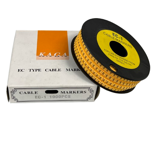 Cable "K" Marker 2.6mm to 4.2mm Yellow spool and box of EC type cable markers 1000 pcs for wire labeling