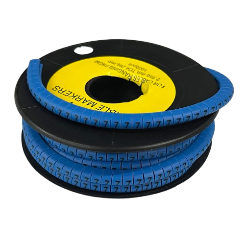 Spool of blue spiral cable organizer with printed 7 markers for wire labeling Cable Marke Blue - 7 from China manufacturer