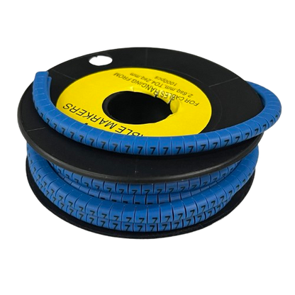 Spool of blue spiral cable organizer with printed 7 markers for wire labeling Cable Marke Blue - 7 from China manufacturer