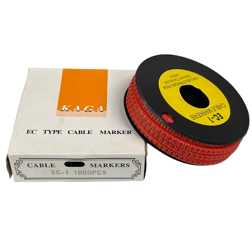 Grippes Cable Marker 0 Red spool and box showing EC type cable markers 1000pcs for wire labeling