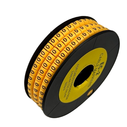 Grippes Cable Marker 0 - Yellow reel of numeric 0 cable markers on black spool for wire identification