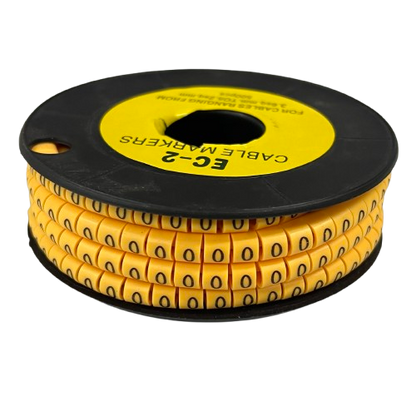 Grippes Cable Marker 0 - Yellow spool of numeric cable markers on black reel for wiring organization